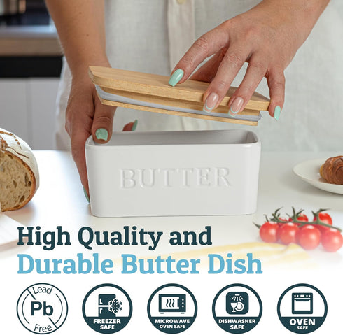 PriorityChef Large Butter Dish with Lid, Ceramic Butter Container with Airtight Cover for Counter or Fridge