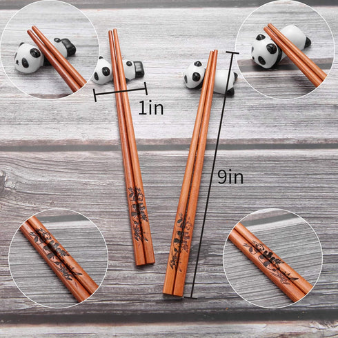 Cute Panda Chopsticks and Rest Gift Set, Reusable Wooden Chopsticks with Ceramic Holder for Wedding Presents