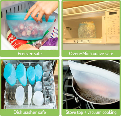 Reusable Silicone Food Storage Bag, Stand Up Food Storage Container, Set of 6 Bowls for Meal Prep, Freezer Safe