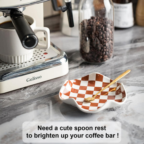 Spoon Rest for Stove Top, Checkered Ceramic Spoon Holder for Kitchen Counter