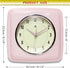Infinity Instruments Square Silent Retro Wall Clock, 9 inch Mid Century Modern Kitchen Diner Quartz Sweep Movement, Pink