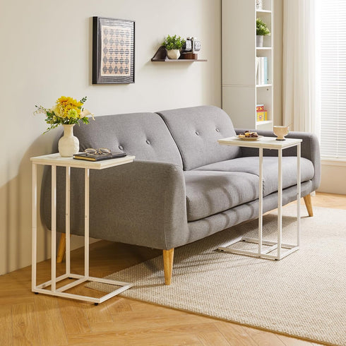 16x12x25 inch YD-TM051W Aibiju C Shaped End Table, Small Side Table for Sofa and Bed, White Bedside Table, Laptop Desk