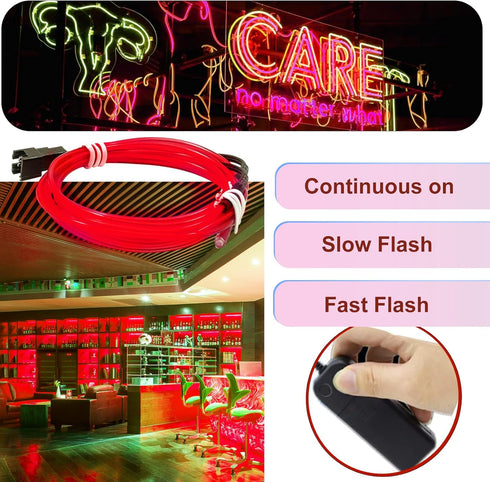 Ourbest EL Wire Lights - Battery Powered Wearable LED Neon String Light, 5in1 DIY Sign Kit, 1M Red