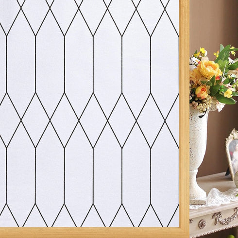 Windimiley Window Privacy Film, Moroccan Lattice Frosted Glass Clings, UV Sun Blocking, 17.5X78.7in, White