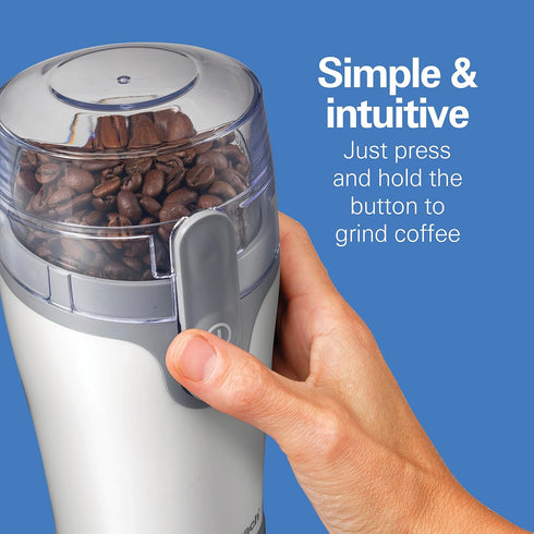 Hamilton Beach Electric Coffee Grinder for Beans, Spices, and More, Stainless Steel Blades, 12 Cups, White