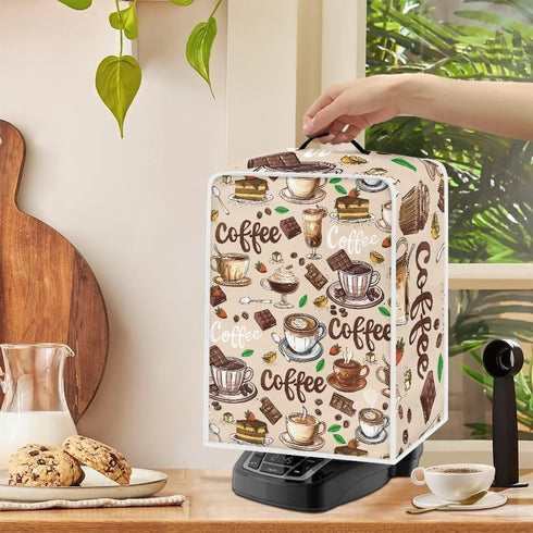 Coffee Bees Pattern Coffee Maker Covers, Folding Dust Covers with Top Handle for Home and Office
