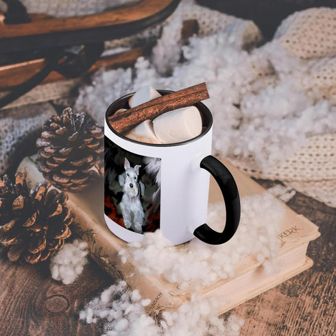 3dRose White Schnauzer - Two Tone Black Mug, 11oz, Multicolored