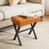LG-71J IBUYKE Square Makeup Stool with X-Leg Foot Rest, PU Footrest, Ottoman Seat, Multi-Use as Small Side Table
