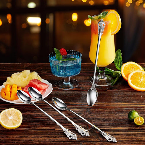 KEAWELL Luxurious 9 Inch Iced Tea Spoon Set - 4 Pieces, Gorgeous Design, 18/10 Stainless Steel, Perfect for Cocktails