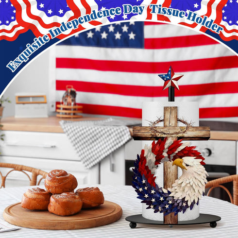 4th 250th Countertop Thyle of July Patriotic Paper Towel Holder, Red White Blue Eagle Cross Kitchen Decor Anniversary