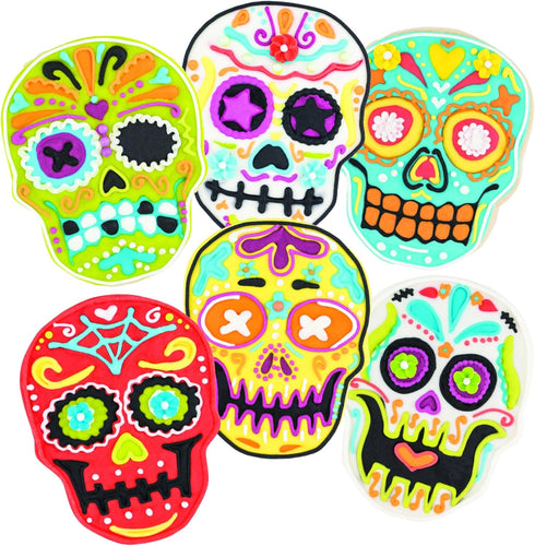 Tovolo Set of 6 Sugar Skull Templates, Dishwasher Safe Cookie Stamps with Cutter, Lime/White (81-22492)
