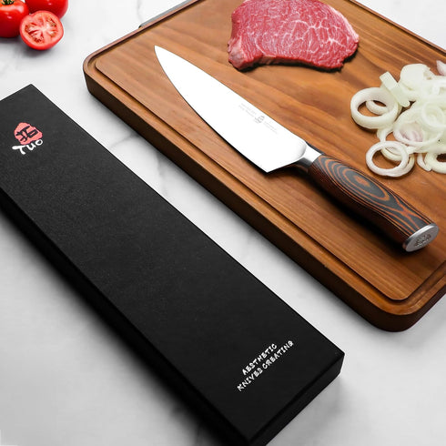 TUO 8 Inch Chef Knife - Sharp Kitchen Knife with Pakkawood Handle, High Carbon Steel, Gift Box