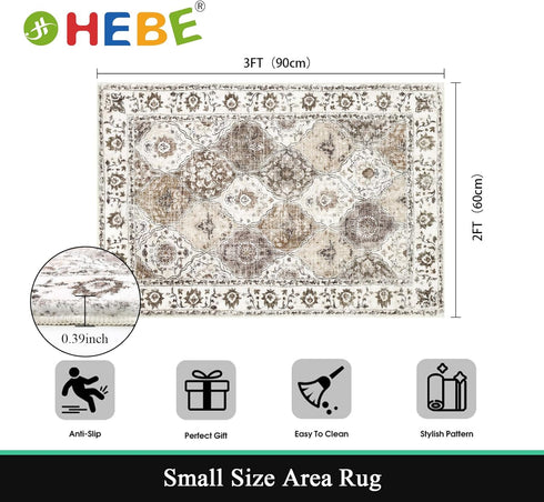 HEBE Washable Area Rug 2'x3', Non Slip Soft Distressed Medallion Bedroom Rug for Boho Living Room, Vintage Entryway