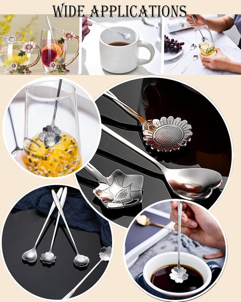 9 Pcs Flower Spoon Coffee Teaspoon Set, ESRISE Stainless Steel Tea Spoon for Tea Party Decorations