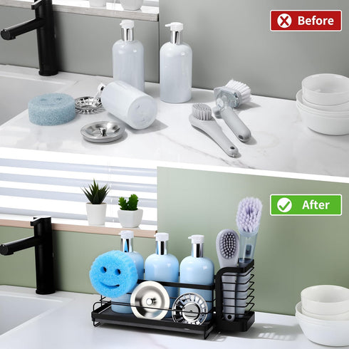 AIDILI Mommy for Scrub Daddy & Sponge Holder, Kitchen Sink Caddy for Soap Dish & Adjustable Dish Brush Holder