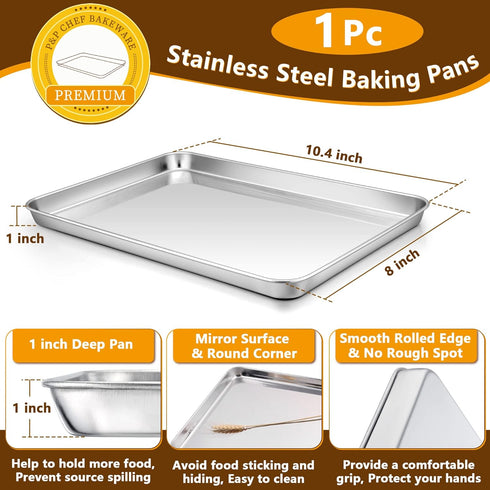 P&P CHEF 10.4 Inch Baking Sheet Pan with Rack Set, Stainless Steel Cookie Sheet Pan for Oven Use