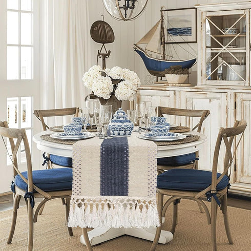 36 Inches, yuboo Blue and White Table Runner Small Coastal Nautical Dresser Scarf, Farmhouse Coffee Table Runner