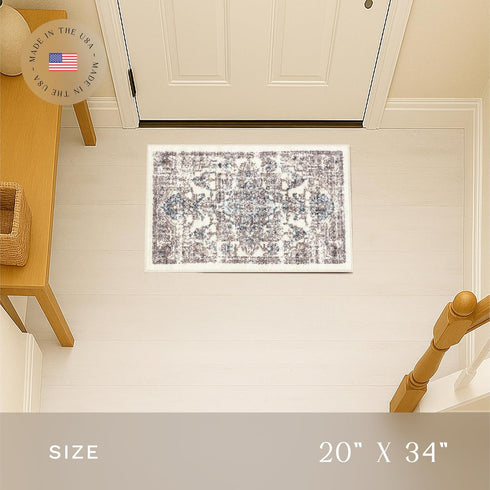 Maples Rugs Farmhouse Tapestry Area Rugs, Washable Non Slip Indoor Carpet, 1'8 x 2'10, Taupe/Grey, Made in USA