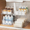Pull-out Home Organizer, 2 Pack 2 Tier Clear Bathroom Organizer with Dividers, Multipurpose Vanity Counter Tray