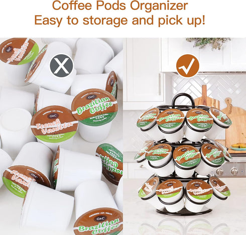 K Cup Holder, Coffee Pod Organizer Carousel for Keurig, Holds 27 Pods, 360-Degree Rotating, Sturdy Metal (Black)