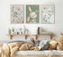PPJ 3Pcs Nursery Bunny Wall Art Cute Rabbit Botanical Flowers Wall Decor Green Nursery Pictures Posters Girl Bedroom