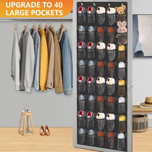 40 Closet Over the Door Shoe Organizer, Large Mesh Pockets Hanging Shoe Rack Organizer for Behind the Door Storage