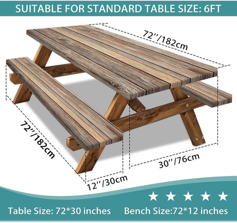 Xguatan 3 30x72 Inch Picnic Table Cover with Bench Covers Camping Essentials Farmhouse Waterproof Windproof Wood Grain