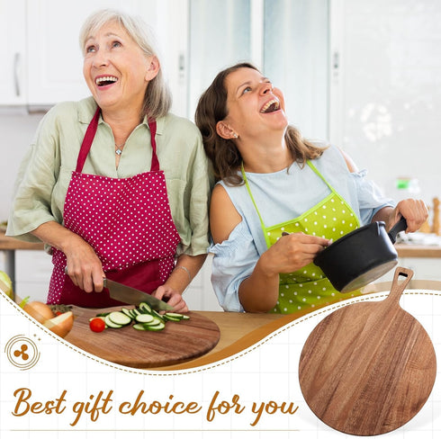 15.4 11.4 Inch 6 x Pcs Acacia Large Wood Cutting Board with Handle Round Large Wooden Cutting Boards Cutting Serving