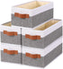 Small Storage Basket 5-Pack, Foldable Open Storage Bins with Handles, Fabric Containers, White and Gray