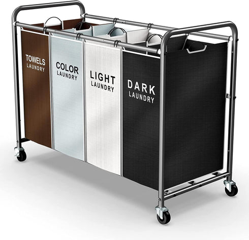 ROMOON 4 Section Laundry Sorter with Wheels, Rolling Hamper, Large Capacity Removable Bags