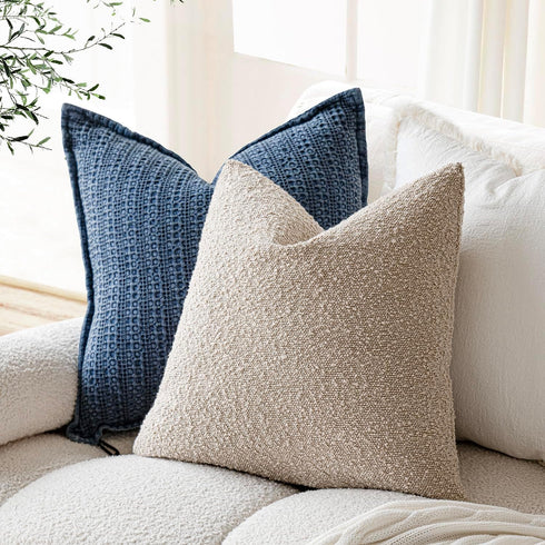 Cozy 20 20 Inch,Beige Foindtower Textured Boucle Throw Pillow Covers Accent Solid Pillow Cases Soft Decorative Couch