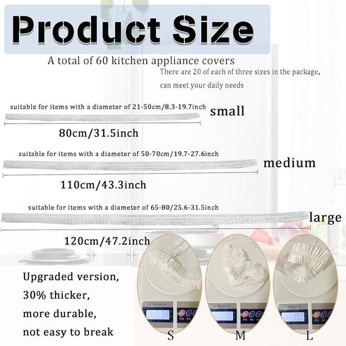 60PCS Clear Kitchen Appliance Covers, Thickened Disposable Blender Covers with Elastic for Small Appliances, Oven,