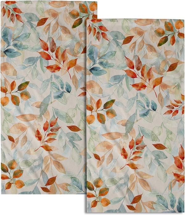 Mweet Fall Leaves Hand Towels Set of 2-14x28 Inch Gradient Green Orange Leaf