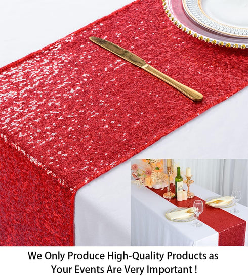 ShiDianYi 12''x72'' Sequin Table Runner - Sparkly Metallic for Wedding, Dinner Reception, Birthday, Baby Shower, Red