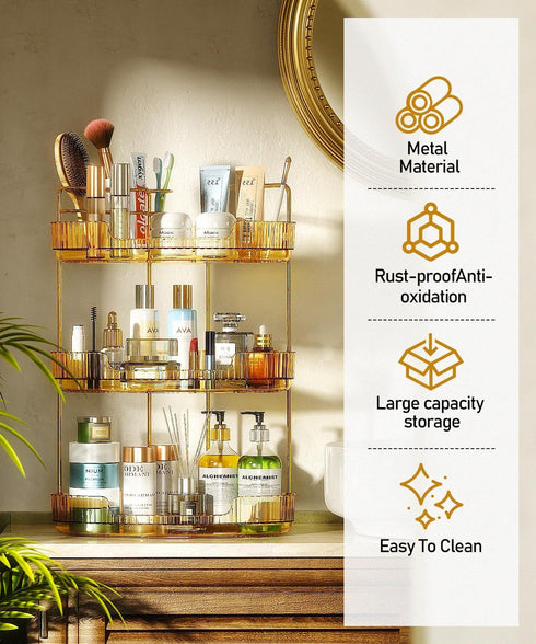 3-Tier Counter Countertop EUHOME Corner Bathroom Organizer Makeup Cosmetic Storage, Tool-Free Installation Acrylic