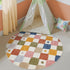 jinchan 4ft Macy Round Rug for Kids Room Modern Colorful Checkered Diamond Nursery Rug Indoor Washable Soft Non Slip