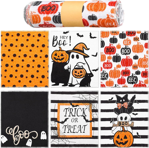 Mindsoft 36 Pcs Halloween Reusable Paper Towels Rolls Washable Bulk Halloween Boo Ghost