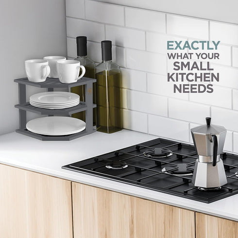 Bambuesi Plate Organizer for Cabinet, Bamboo Kitchen and Bathroom Organization for Space Saving