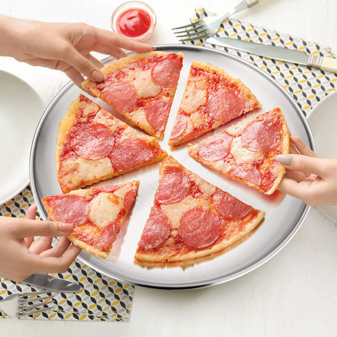 P&P CHEF 12 Inch Round Pizza Pan, Stainless Steel Baking Tray, Non-toxic & Healthy, Oven & Dishwasher Safe for Home,