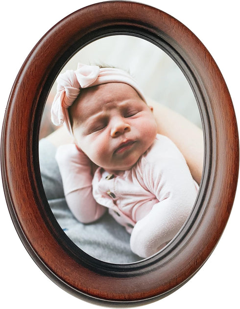 Classic Oval Picture Frame 5x7, Hand Made Solid Wood Frame with Stained Walnut Finish from Italy