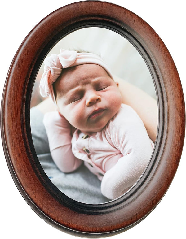 Classic Oval Picture Frame 5x7, Hand Made Solid Wood Frame with Stained Walnut Finish from Italy