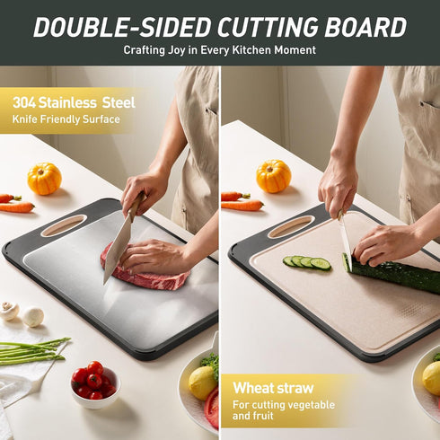 2025 (16"L 11"W) Stainless Steel Cutting Board, Non Toxic Cutting Board for Kitchen Double Sided Food Grade, Chopping