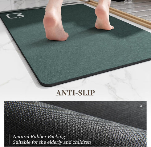 Dark Green Bath Mat Rugs - Non Slip Absorbent Quick Dry Rubber Backed Thin Bath Rug 17"x27.5" - Stain Resistant,