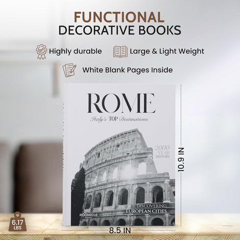 Rome Decorative Books for Coffee Table - Designer Faux/Fake Books for Decoration - Enhance Your Coffee Table, Mantle