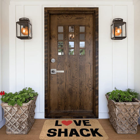Welcome Mats for Front Door Outdoor Entry 17x30 Inch, Love Shack Valentine’s Day Doormat, Funny Non Slip Mat