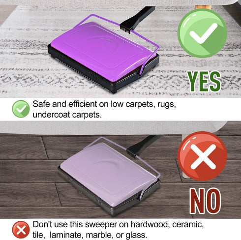 Yocada Carpet Sweeper Cleaner for Home Office, Purple Cleaner for Low Carpets, Rugs, Pet Hair, Dust, and Scraps