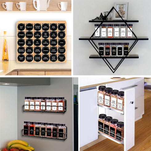 66 547 4oz Churboro Spice Jars with Labels- Glass Spice Jars with Black Metal Caps, Empty Spice Containers with Shaker