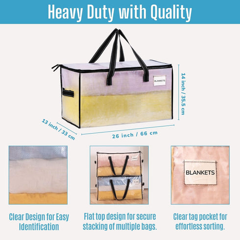 VENO 2 Pack Moving Bags, Comforter and Blanket Storage Bags, Foldable Heavy-Duty Tote with Window, Clear, 2 Pack