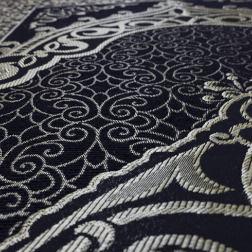 Modefa Islamic Prayer Rug Thin Woven Chenille and Taffeta Turkish Sajadah Intricate Design Metallic Ottoman Mat (Black