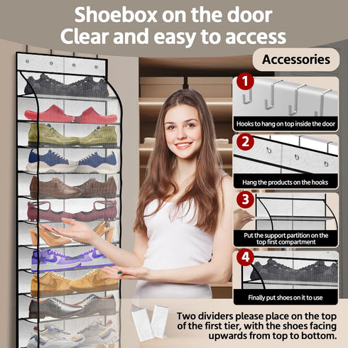 PAULONE 12 Pocket Over the Door Shoe Organizer,Reusable Breathable Large Mesh Bag Men's & Women's Sneaker